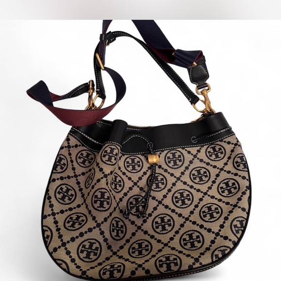 Tory Burch Handbags - Tory Burch T Monogram Jacquard Drawstring Hobo Bag